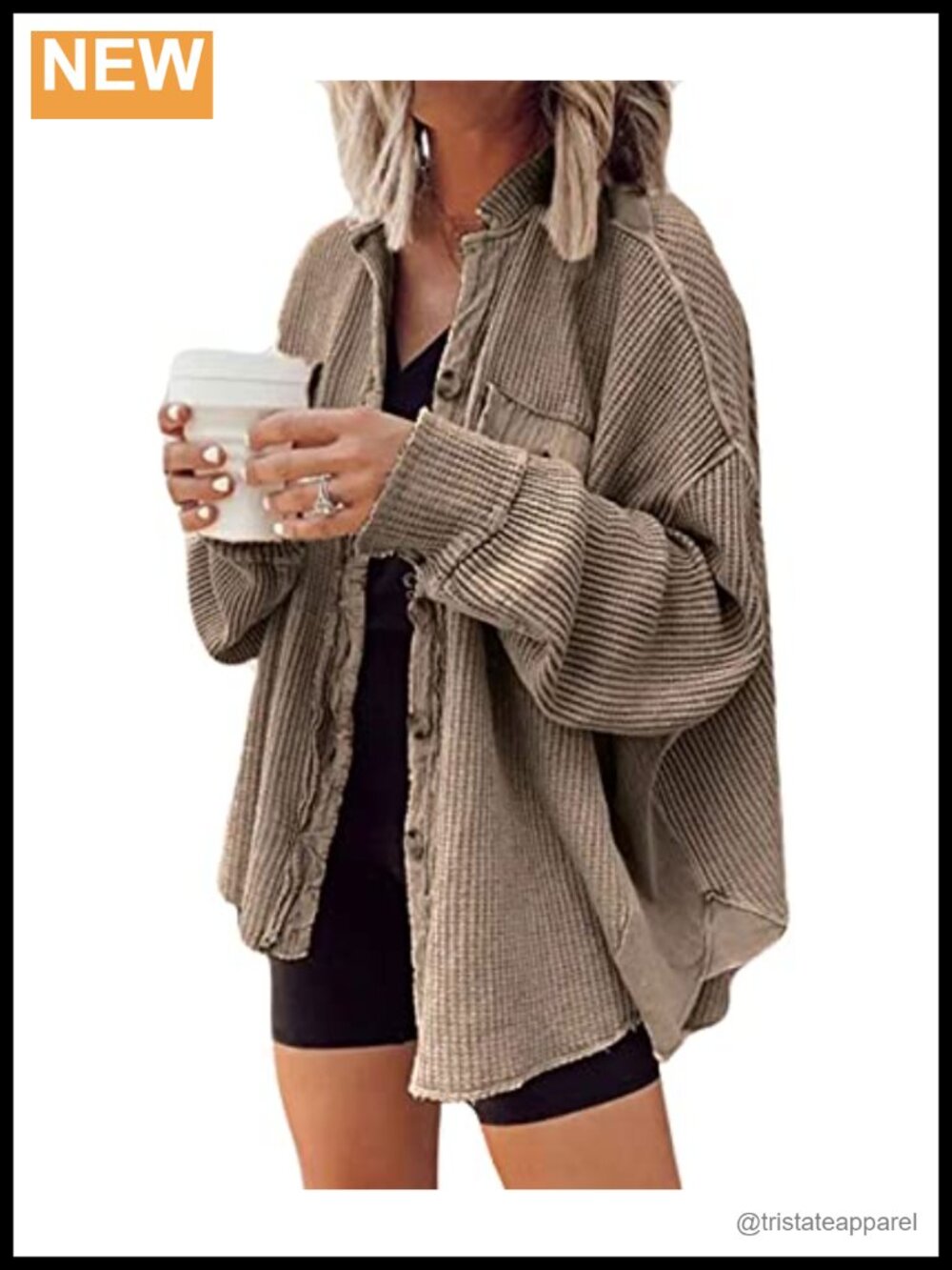 Womens Long Batwing Sleeve Splicing Cardigan Lightweight Waffle Textured